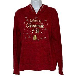 Storybuk Christmas Hoodie Top sz L Studded Kangaroo Pocket Lightweight Red